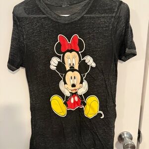 Black Mickey and Minnie graphic t-shirt